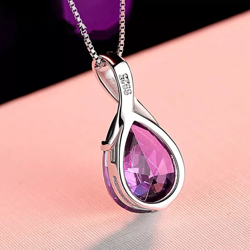 Sterling Silver Pear Teardrop Birthstone Pendant Necklace