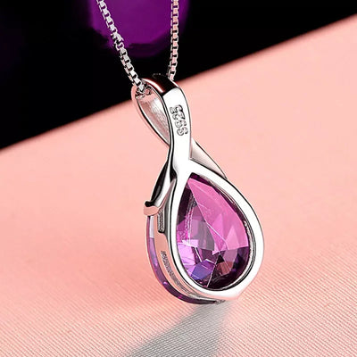 Sterling Silver Pear Teardrop Birthstone Pendant Necklace