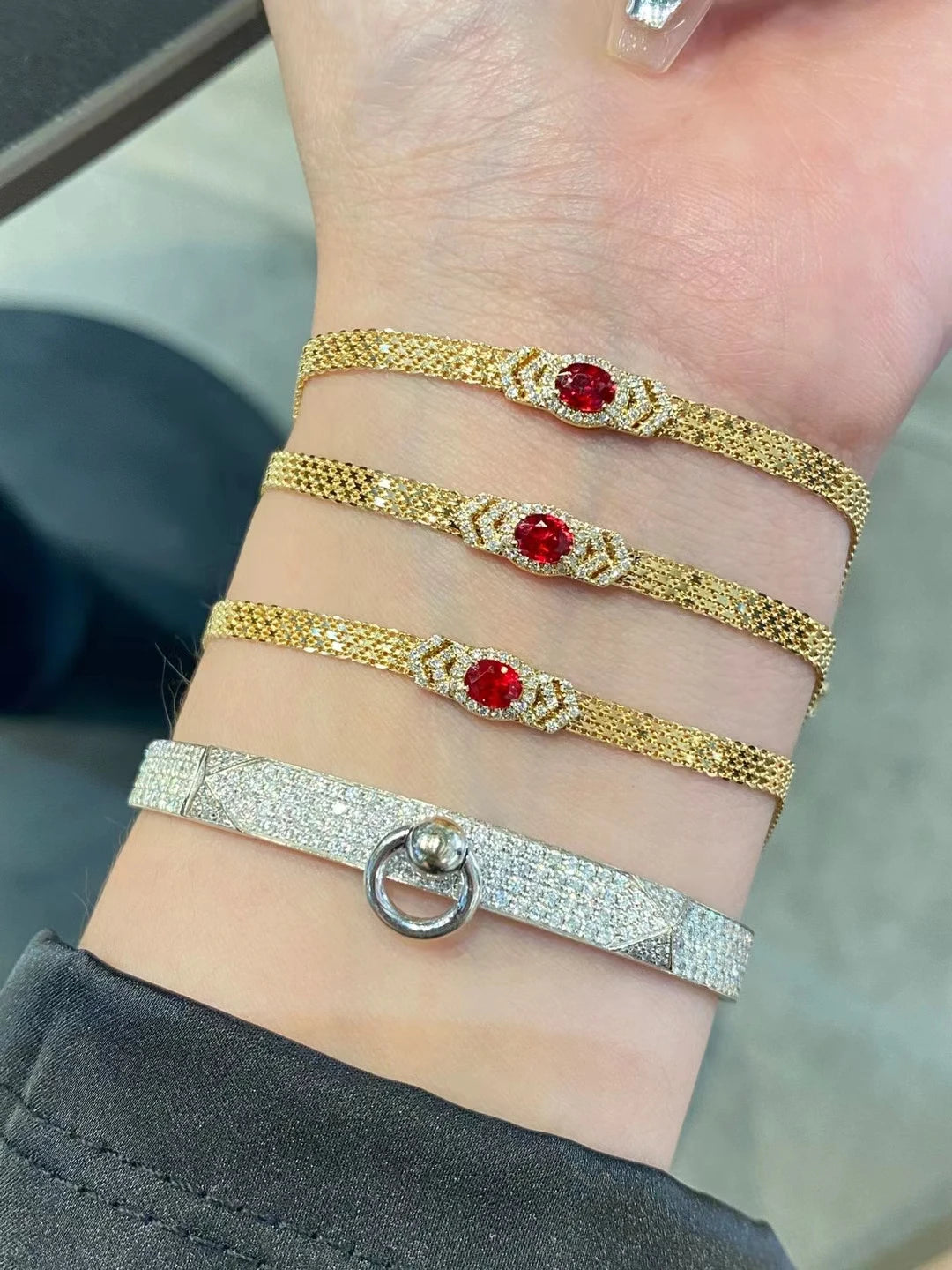 18K gold natural ruby Diamond bracelet Tank Woven chain Fashion Valentine gift Pigeon red Ruby bracelet wholesale