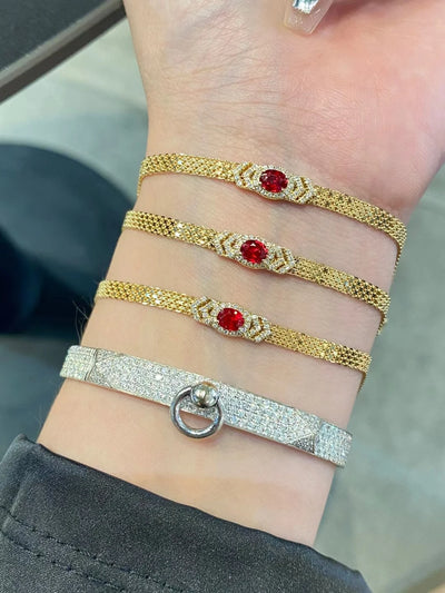 18K gold natural ruby Diamond bracelet Tank Woven chain Fashion Valentine gift Pigeon red Ruby bracelet wholesale