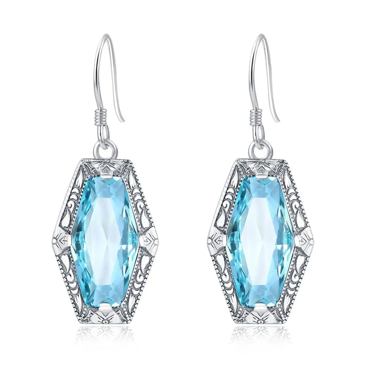 Vintage Aquamarine Earrings Hook Real Silver 925 Earring For Women  Anniversary Party Banquet Luxury Fine Jewelry