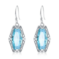 Vintage Aquamarine Earrings Hook Real Silver 925 Earring For Women  Anniversary Party Banquet Luxury Fine Jewelry