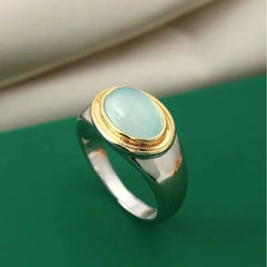 European and American new fashionable green moonstone inlaid with personalized simple women's ring