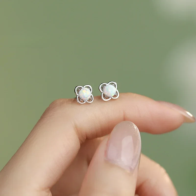 INZATT Real 925 Sterling Silver Opal Flower Mini Stud Earrings For Women Party OL Fine Jewelry Exquisite Accessories Gift