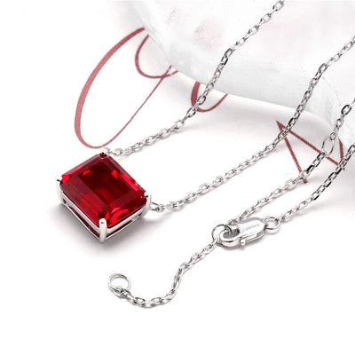 925 silver emerald shape 10*12mm Pigeon Blood Red color lab grwon created ruby with inclusions  Jewelry Pendant Necklace