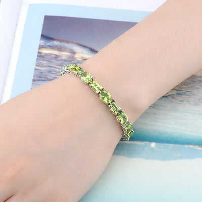 Natural Peridot Sterling Silver Bracelet 25 Carats Genuine Birthstone August Luxury Gorgerous Fine Jewelrys S925 Anniversary