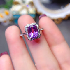 A Classic and Luxurious S925 Pure Silver Natural Amethyst Ring Designed By A Fashionable Designer for Women To Wear
