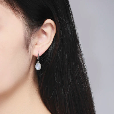 Vintage 925 Sterling Silver Moonstone Drop Earrings