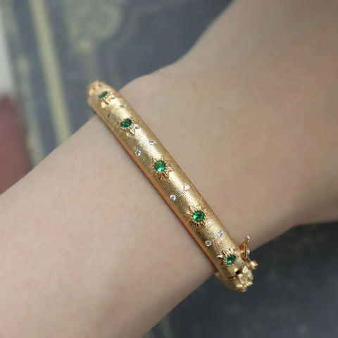 18k Gold Plated Gemstone Cuff Bangle
