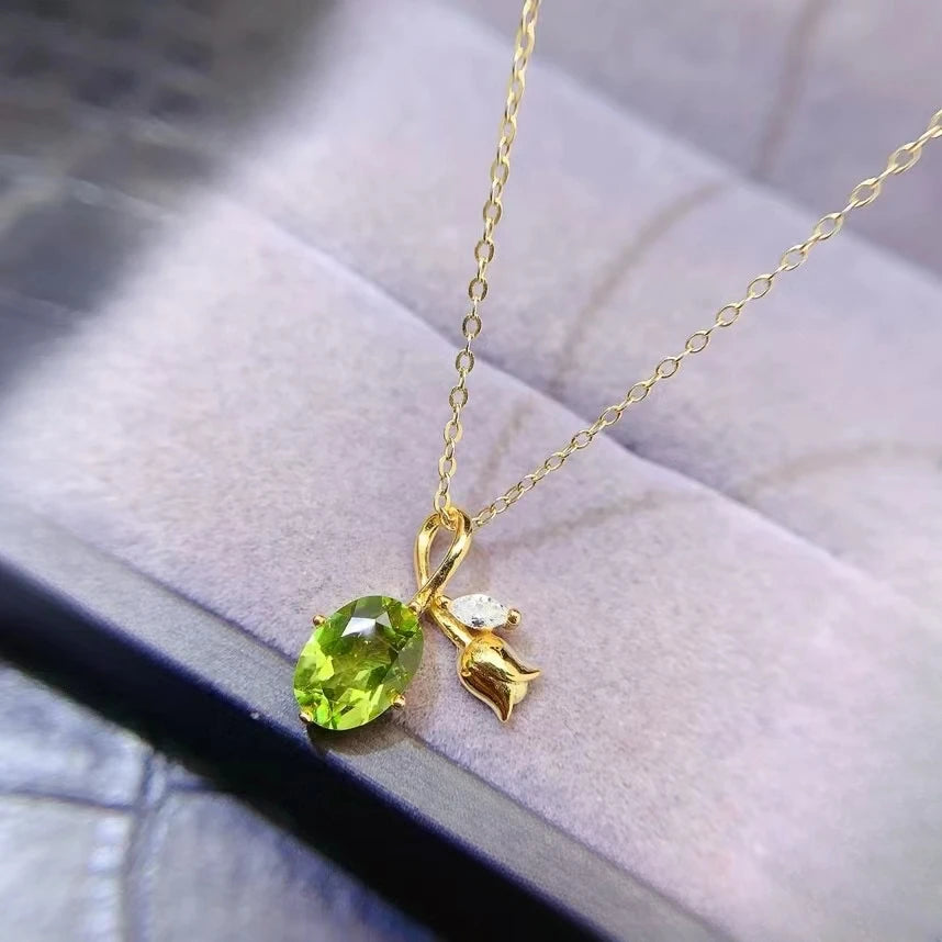 925 Silver Peridot Pendant 6mm*8mm 1ct VVS Natural Peridot Silver Pendant with 3 Layers 18K Gold Plated Gemstone Jewelry