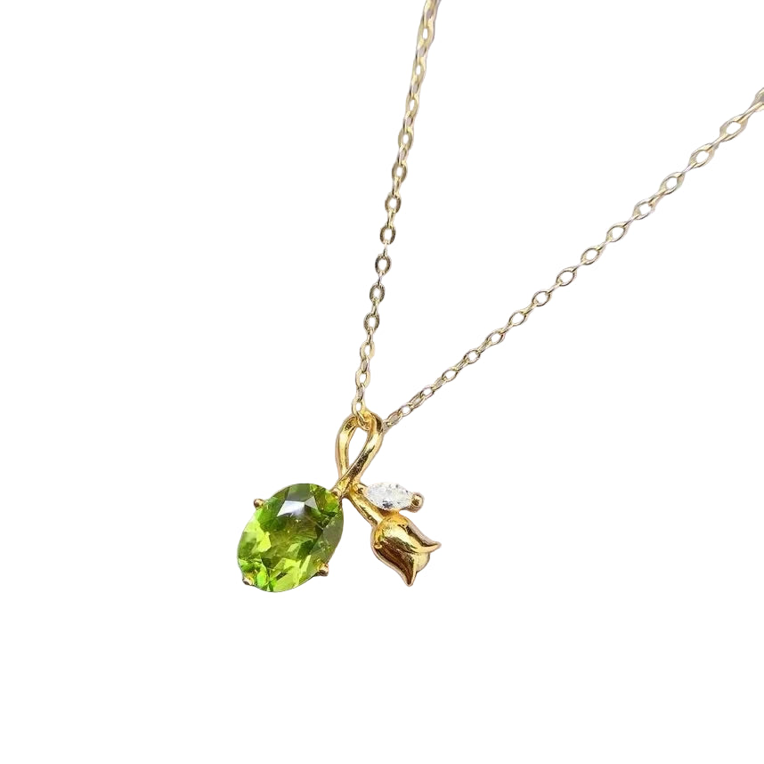 925 Silver Peridot Pendant 6mm*8mm 1ct VVS Natural Peridot Silver Pendant with 3 Layers 18K Gold Plated Gemstone Jewelry