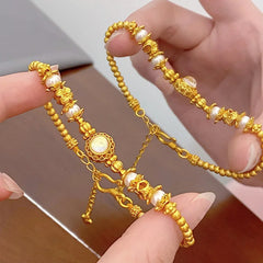 Fashion Gold Shop Same Style Women's Bracelet  9999 24K real gold White Moonlight Pearl Beautiful Jewelry Gift