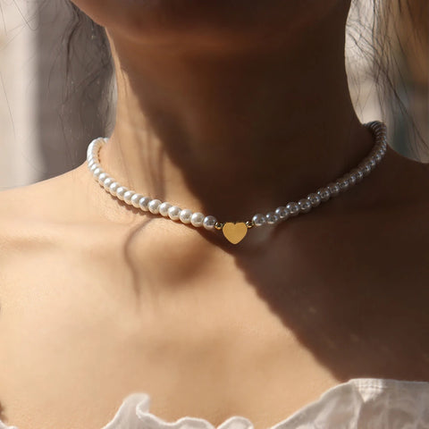 Trendy Shell Heart Imitation Pearls Necklace