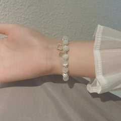 Kirykle Natural Crystal Bracelet for Women White Opal Stone Pearl Fashion Lucky Four-leaf Clover Women's Jewelry Bangles Gift