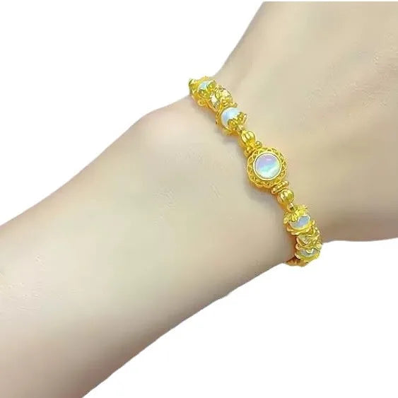Fashion Gold Shop Same Style Women's Bracelet  9999 24K real gold White Moonlight Pearl Beautiful Jewelry Gift