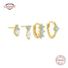 CANNER 1 Set Blue Opal Horse Eye Zircon Stud Earrings For Women 925 Sterling Silver Minimalism Ins Hoop Earrings Fine Jewelry