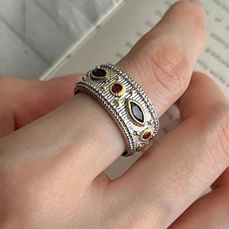PANJBJ 925 Sterling Silve Moonstone Irregular Ring for Women Party Gift Adjustabler Personality Korean Dropshipping