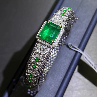 May Vintage Inspired Emerald Bracelet with Zircon Accents