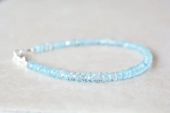 March Birthstone Aquamarine Beaded Bracelet