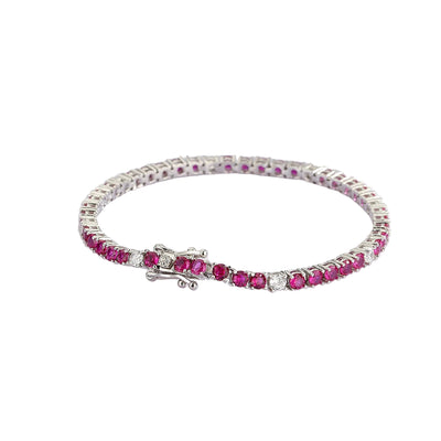 Solid Real 925 Silver Tennis Bracelet 3MM Ruby Fuchsia Pink Mix White Cubic Zircon 15-21 CM Chain Fine Jewelry For Women
