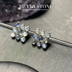 HEYYA STONE Natural Moonstone Stud Earrings For Women 925 Silver Earrings Simple Fine Jewelry Stone Gemstone Classic Style