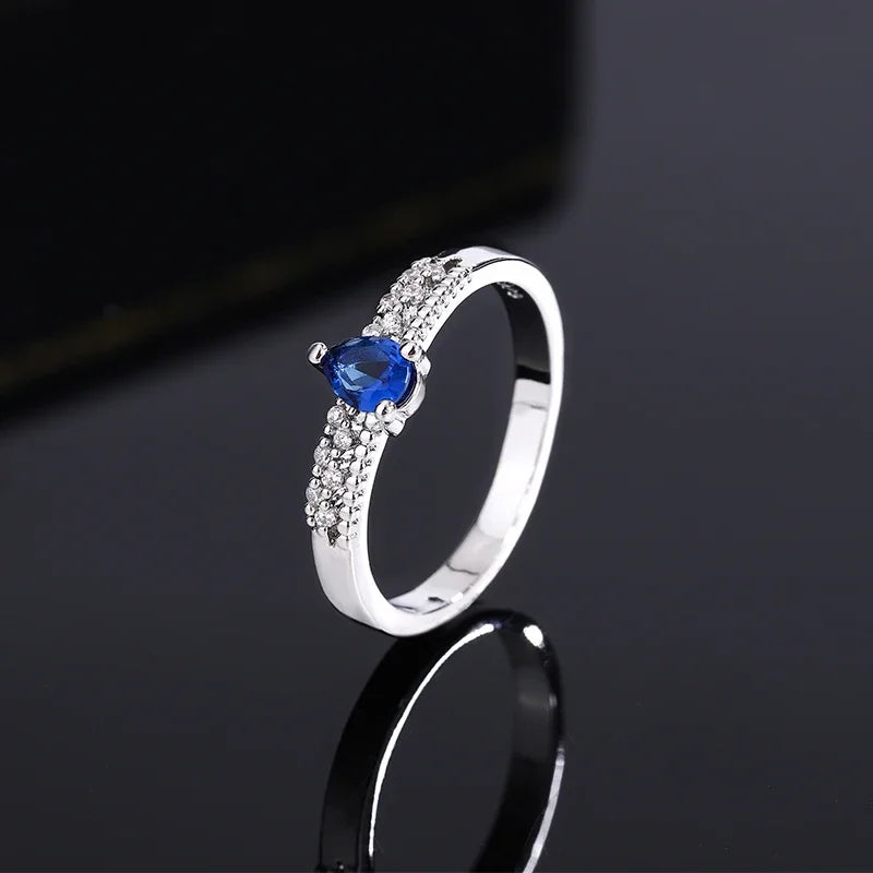 Double Hollow Round Oval Sapphire 925 Silver Plated Couple Ring