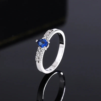 Double Hollow Round Oval Sapphire 925 Silver Plated Couple Ring