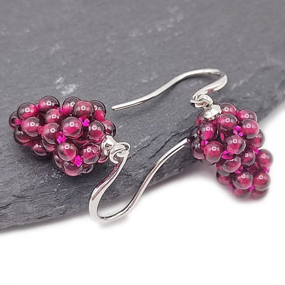 Gold-Dipped Garnet Grape Cluster Dangle Earrings