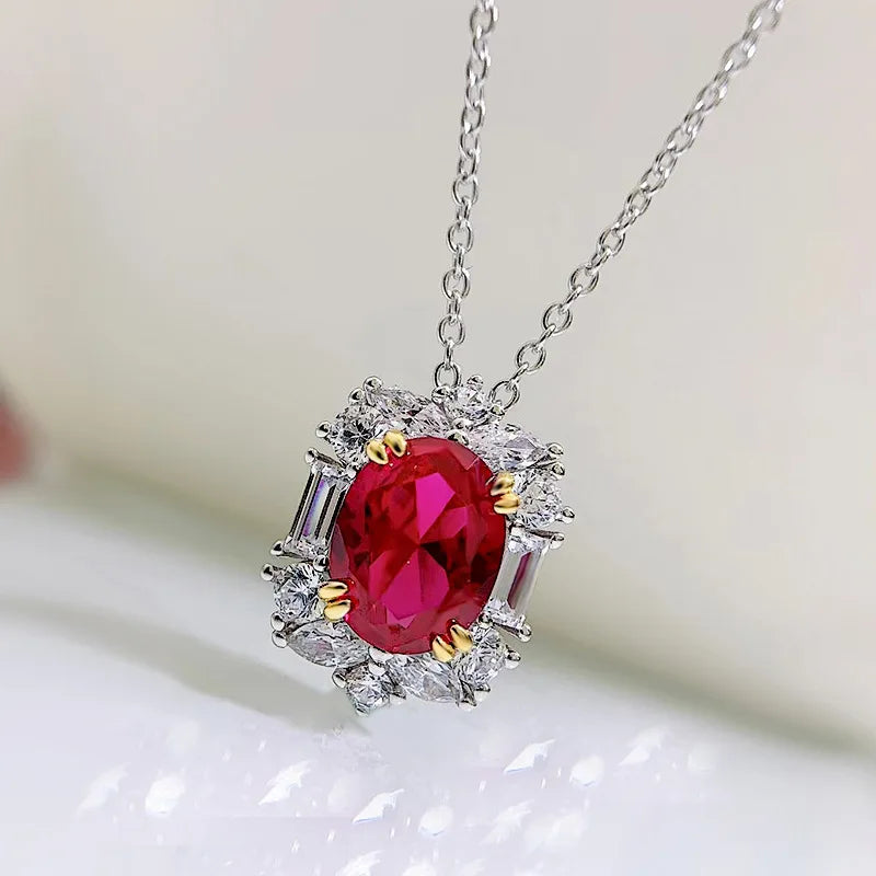 3ct Lab Grown Ruby Necklace For Wowen 925 Silver Plated 18k Gold Necklace