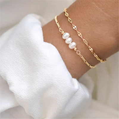 Sterling Silver Imitation Pearl Heart Charm Bracelet