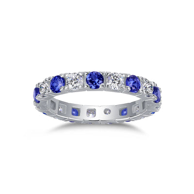 Elegant S925 Silver Ring with Alternating Moissanite & Blue Sapphires, 18K Gold Plated, Exquisite Design, Includes GRA Certifica
