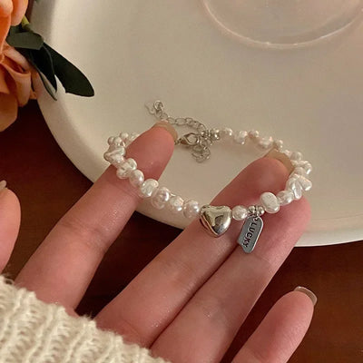 New 925 Sterling Silver Bracelet Pearls Knots Bracelet for Women Fashion Heart Pearls Bracelet  Luxury Jewelry Accessories Gift