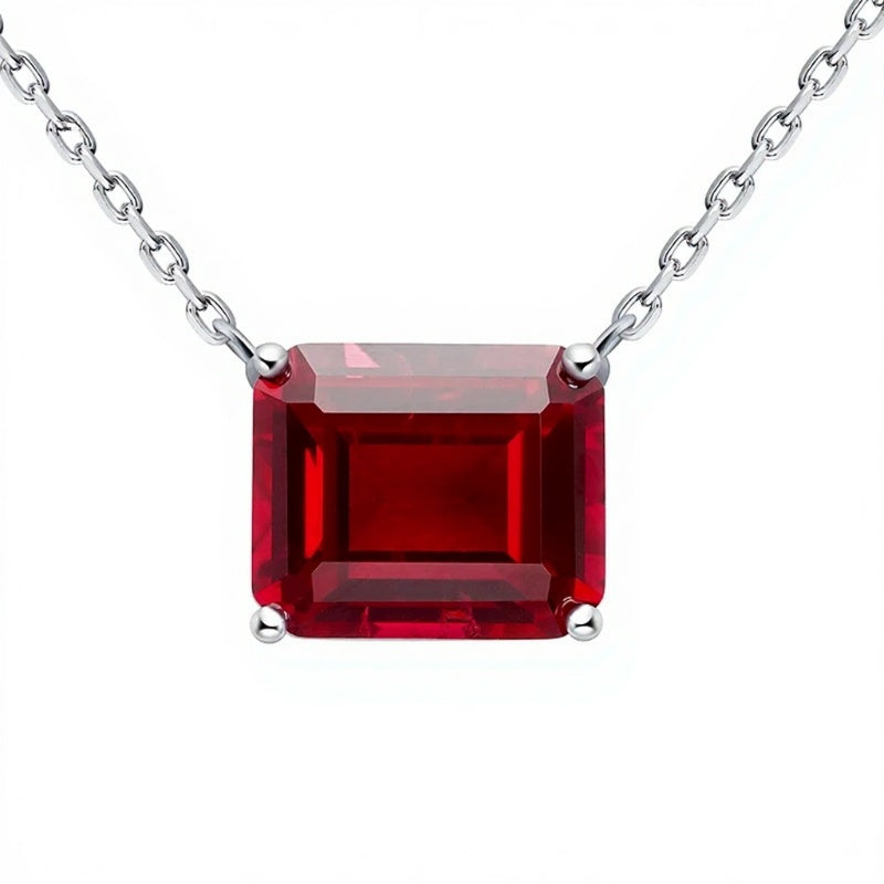 925 silver emerald shape 10*12mm Pigeon Blood Red color lab grwon created ruby with inclusions  Jewelry Pendant Necklace