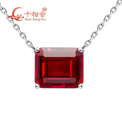 925 silver emerald shape 10*12mm Pigeon Blood Red color lab grwon created ruby with inclusions  Jewelry Pendant Necklace