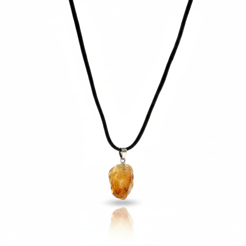 Natural Citrine Raw Stone Pendant Necklace