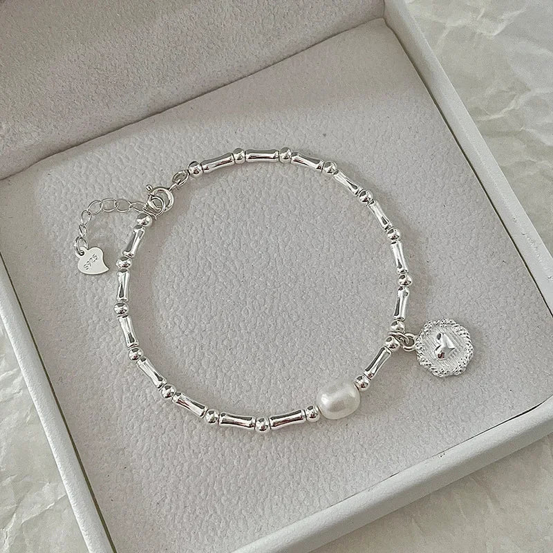 New 925 Sterling Silver Bracelet Pearls Knots Bracelet for Women Fashion Heart Pearls Bracelet  Luxury Jewelry Accessories Gift