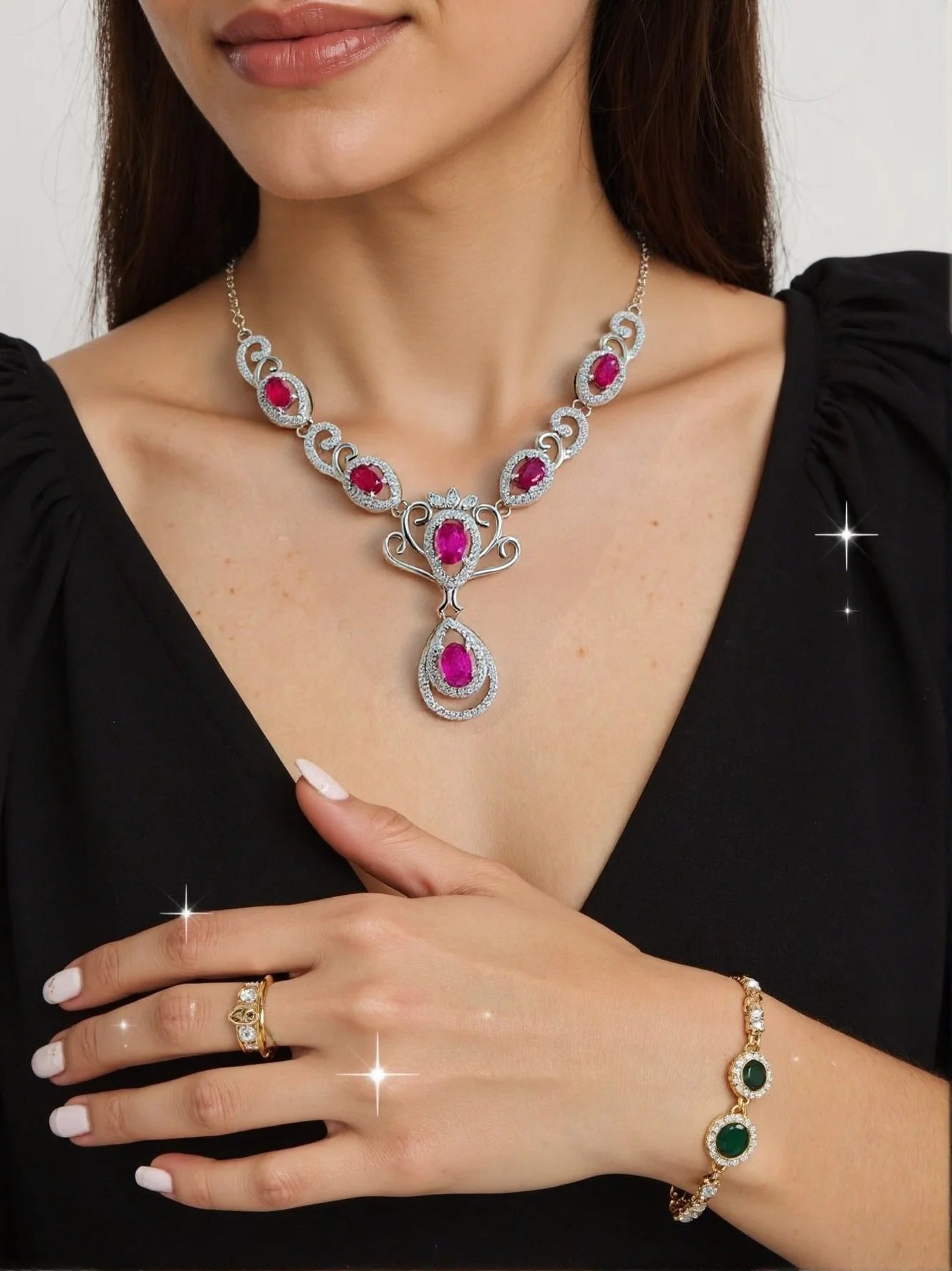ZECAA 925 Jewelry Woman Ruby Necklace Pendant With Natural Ruby Gemstone 4*6mm S925 Silver Woman Ruby Necklace Pendant