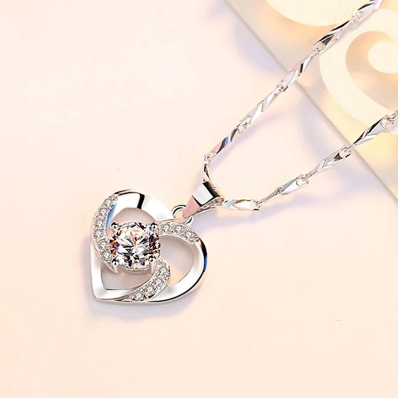 Romantic Heart Shaped Diamond Accent Necklace Pendant