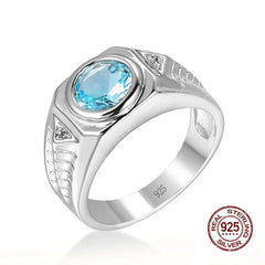 Men lab Aquamarine Gemstones Blue Zircon Rings for Men Vintage Luxury 925 Sterling Silver Wedding Jewelry Bijoux Bague for Gifts