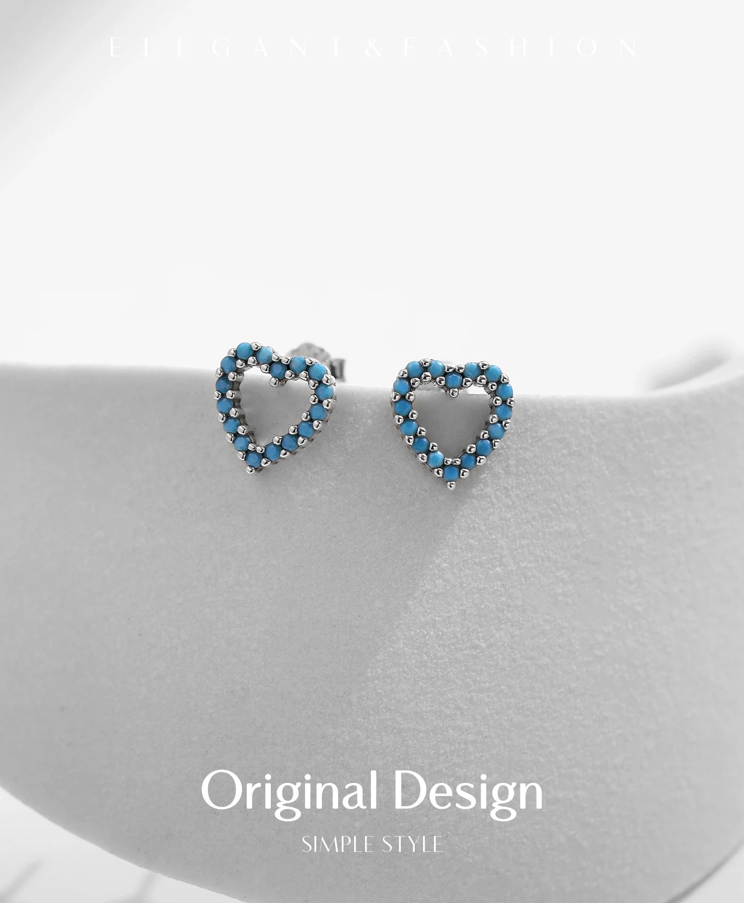 Vintage Sterling Silver Turquoise Heart Stud Earrings