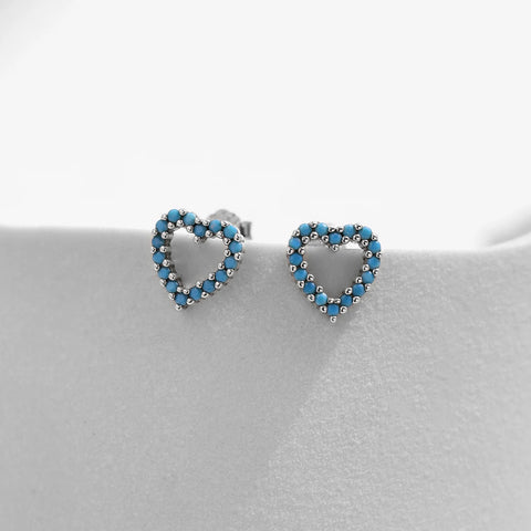 Vintage Sterling Silver Turquoise Heart Stud Earrings