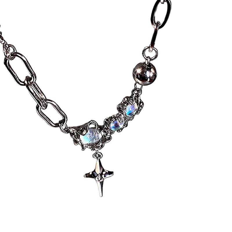 Trendy Bling Moonstone Star Cross Pendant Necklace