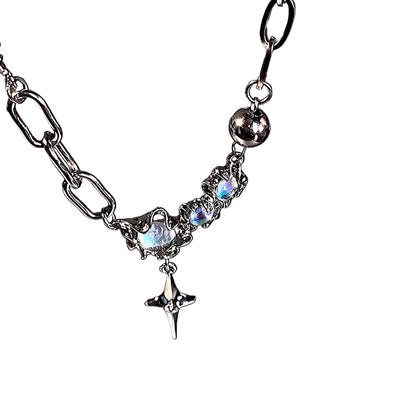 Trendy Bling Moonstone Star Cross Pendant Necklace