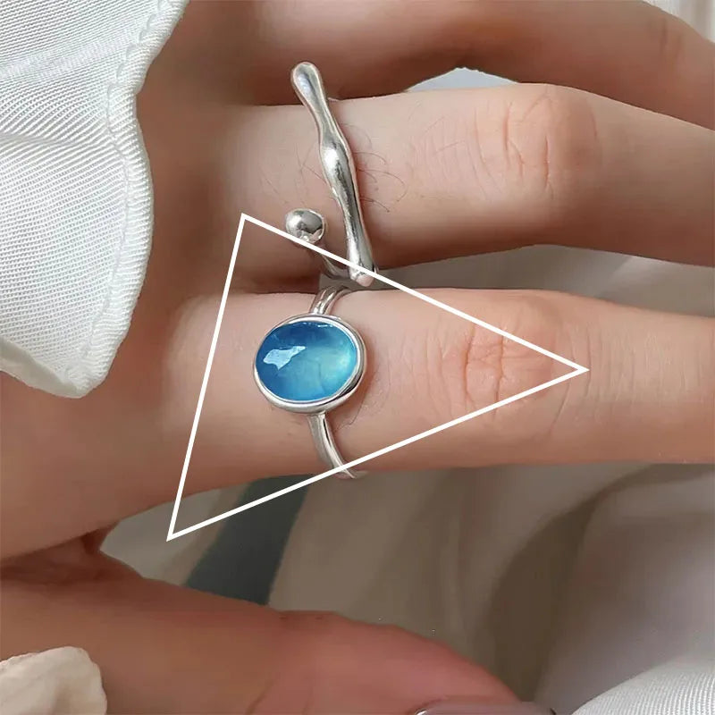 PANJBJ 925 Sterling Silve Moonstone Irregular Ring for Women Party Gift Adjustabler Personality Korean Dropshipping