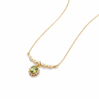 Sparkling 925 Silver Necklace for Party 4mm*5mm Natural Peridot Necklace with 3 Layers 18K Gold Plating Keep Shining