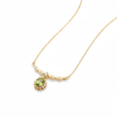 Sparkling 925 Silver Necklace for Party 4mm*5mm Natural Peridot Necklace with 3 Layers 18K Gold Plating Keep Shining