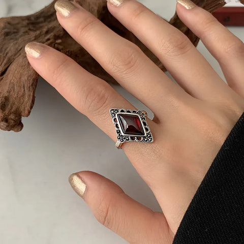 Vintage Red Garnet Rhombus Ring