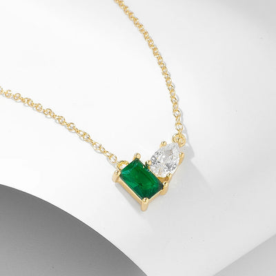 fulsun wholesale jewelry silver 925 gold filled emerald Square green necklace ladys jewelry zircon necklace jewelry women