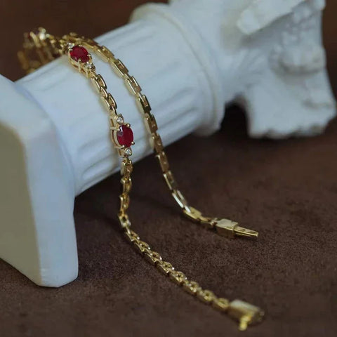 Silver Inlaid Ruby Diamond Bracelet