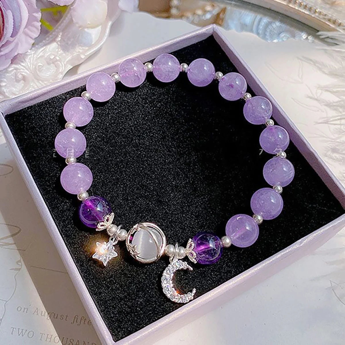 Princess Girls Star Moon Bracelet Blue Purple Color Opal Stone Bracelet for Kids Shiny Crystal Bracelets Wristband Jewelry Gift